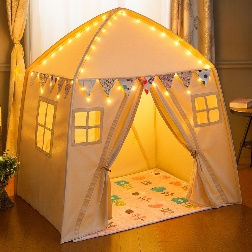 All 4 Kids Mila Large Cotton Canvas Kids House Shape Square Teepee Tent