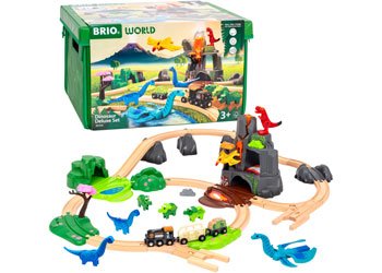 BRIO Dinosaur Deluxe Set erupting volcano with lights sounds and steam