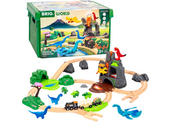 BRIO Dinosaur Deluxe Set erupting volcano with lights sounds and steam