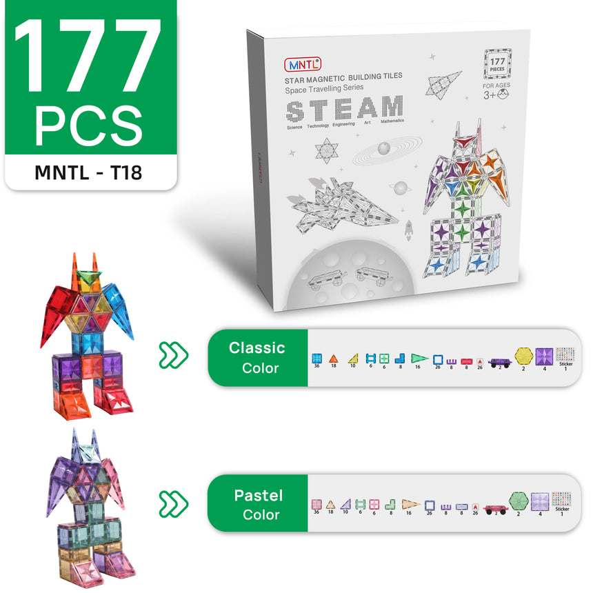 MNTL Pastel Space Travelling Magnetic Tile Set 177 Pcs