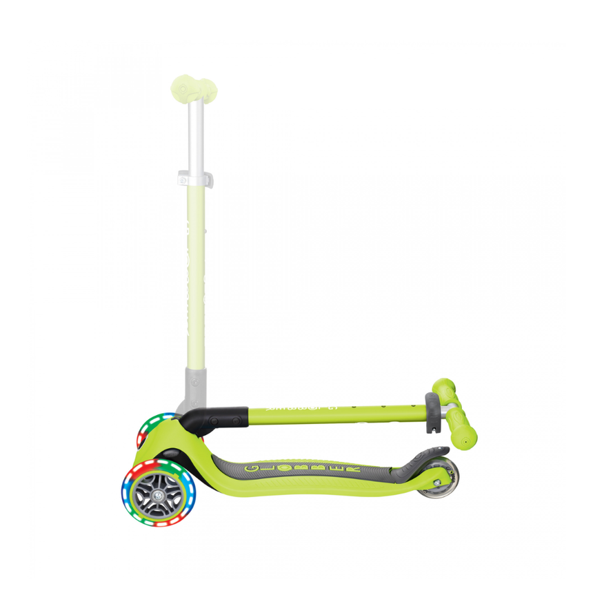 Globber Primo Foldable Scooter with Light and Anodized Tbar - Lime Green/Khaki Green