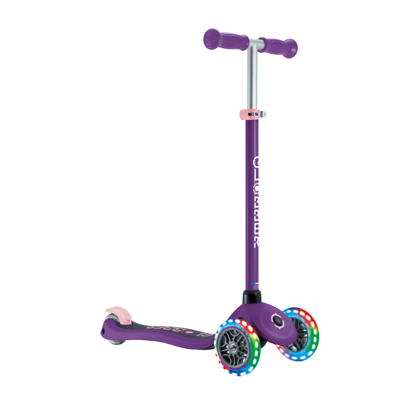 Globber Primo V2 Scooter with Lights and Griptape - Purple/ Pastel Pink