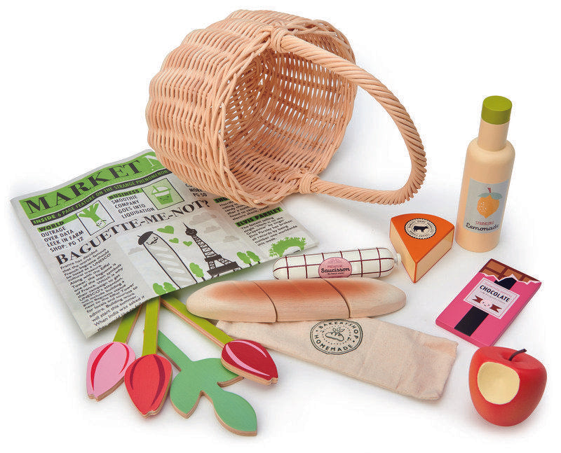 Tender Leaf Toys Pretend Wicker Shopping Basket Set