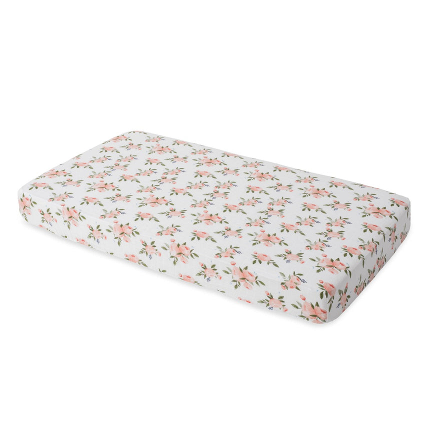 Little Unicorn Muslin Fitted Cot Sheet - Florals - Watercolour R