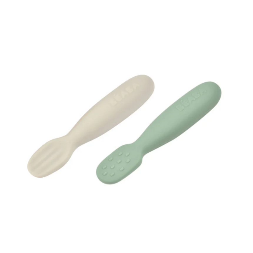 Beaba Silicone Pre-Spoons 2 Pack - Sage Green/Velvet Grey