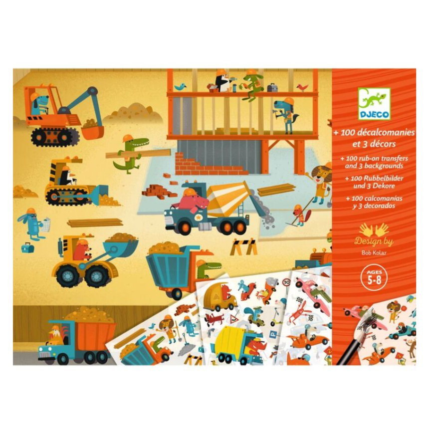 Djeco Asphalt Construction & Racing 100 Decals with 3 Backgrounds