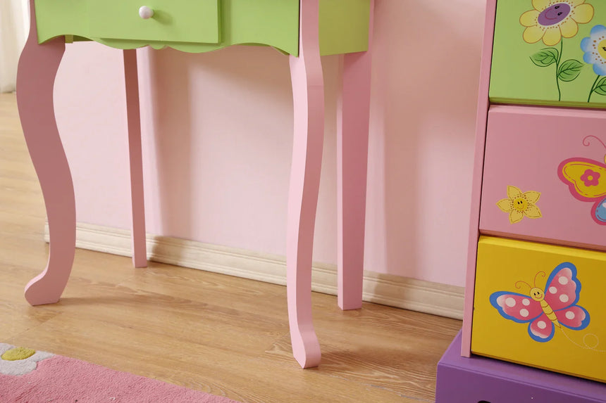 All 4 Kids Layla Girls Flower Vanity Set with Stool
