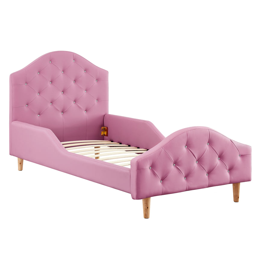 ALL 4 KIDS Kinsley Single PU Leather Upholstered Bed - Pink