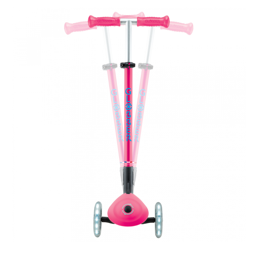 Globber Primo FOLD PLUS LIGHTS Scooter - Fuchsia Pink / Sky Blue