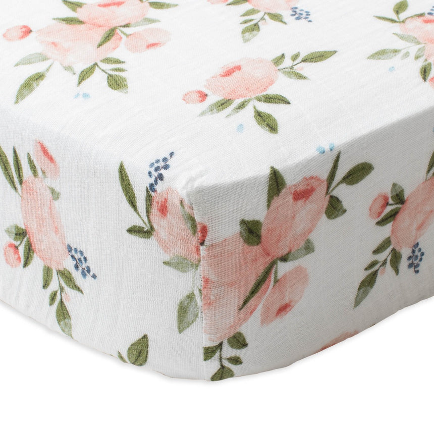 Little Unicorn Muslin Fitted Cot Sheet - Florals - Watercolour R
