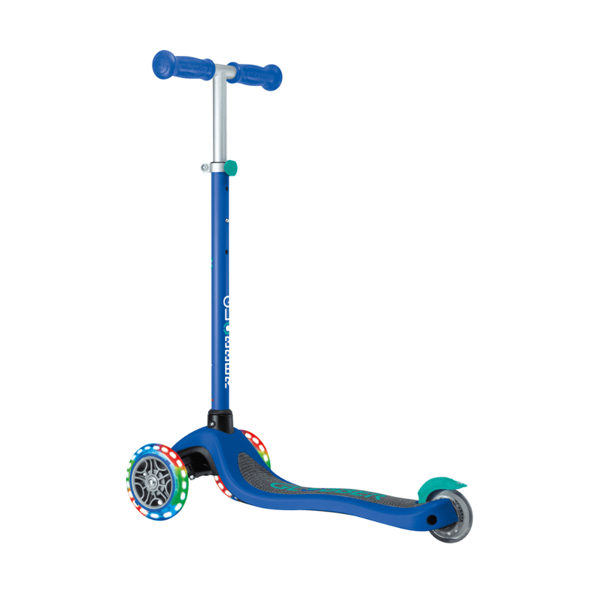 Globber Primo V2 Scooter with Lights and Griptape - Navy Blue/ Emerald Green