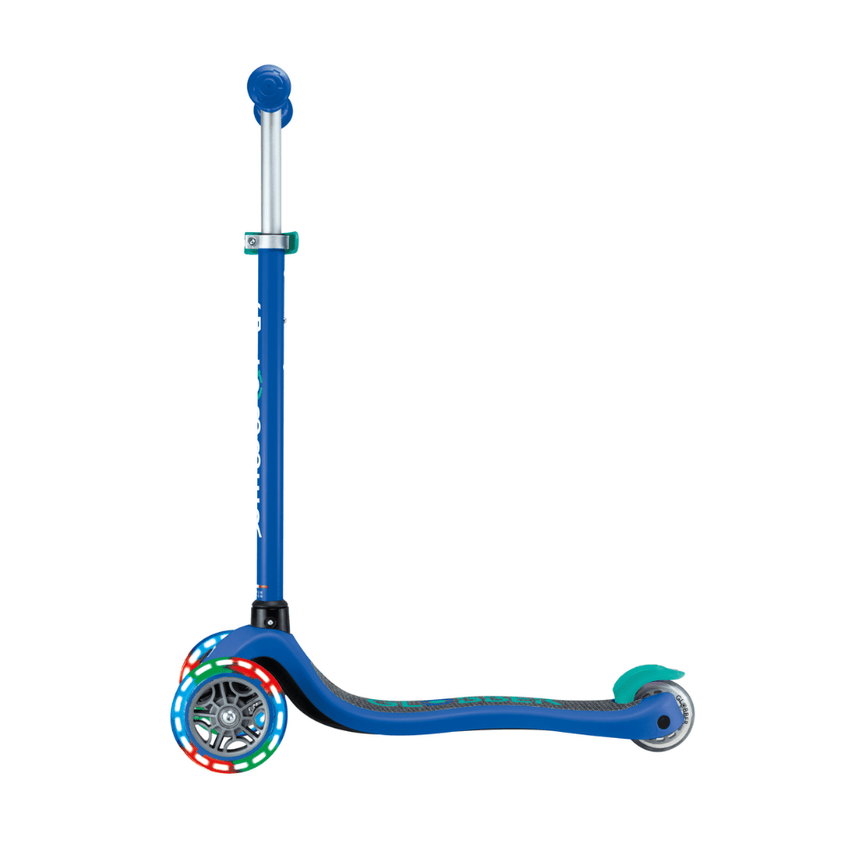 Globber Primo V2 Scooter with Lights and Griptape - Navy Blue/ Emerald Green