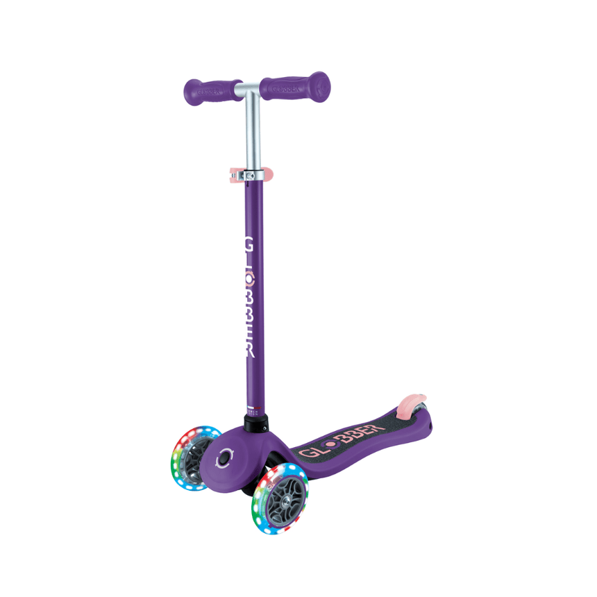 Globber Primo V2 Scooter with Lights and Griptape - Purple/ Pastel Pink