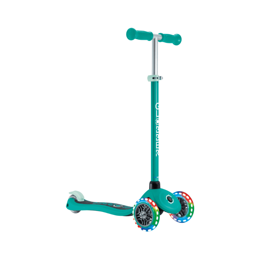 Globber Primo V2 Scooter with Lights and Griptape - Emerald Green / Mint