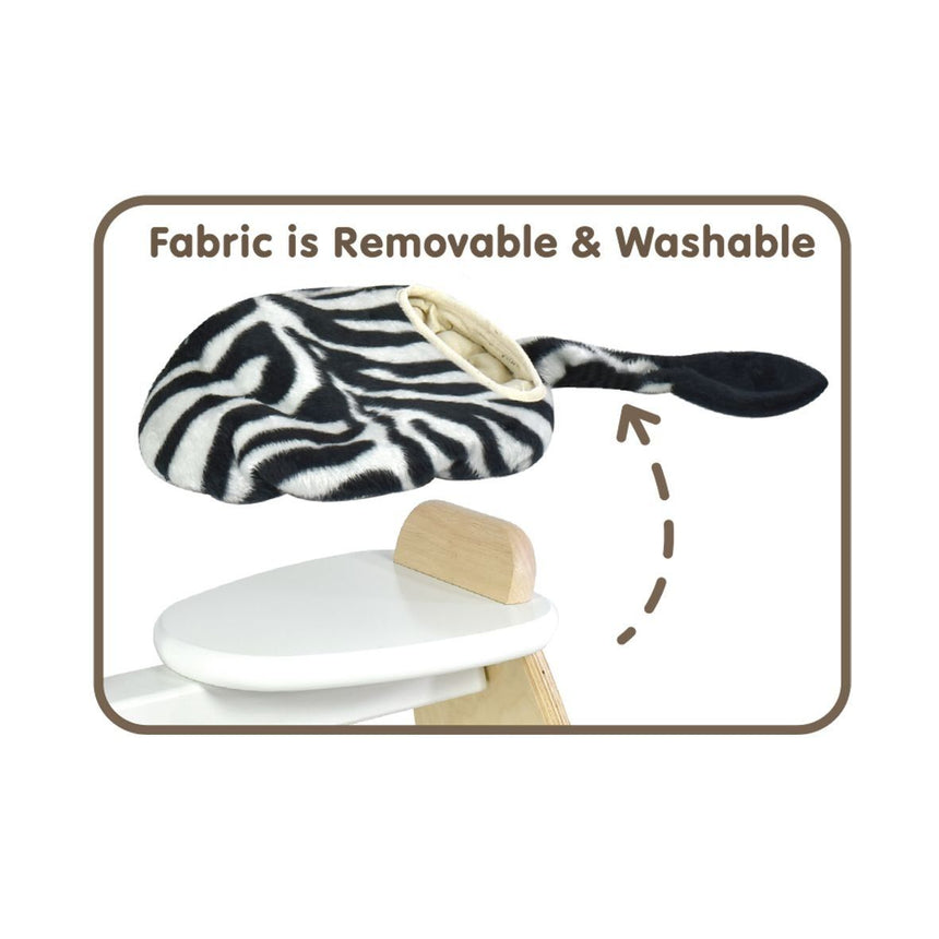 I'm Toy Style Rider Zebra showing padded tail and quiet EVA rubber wheels