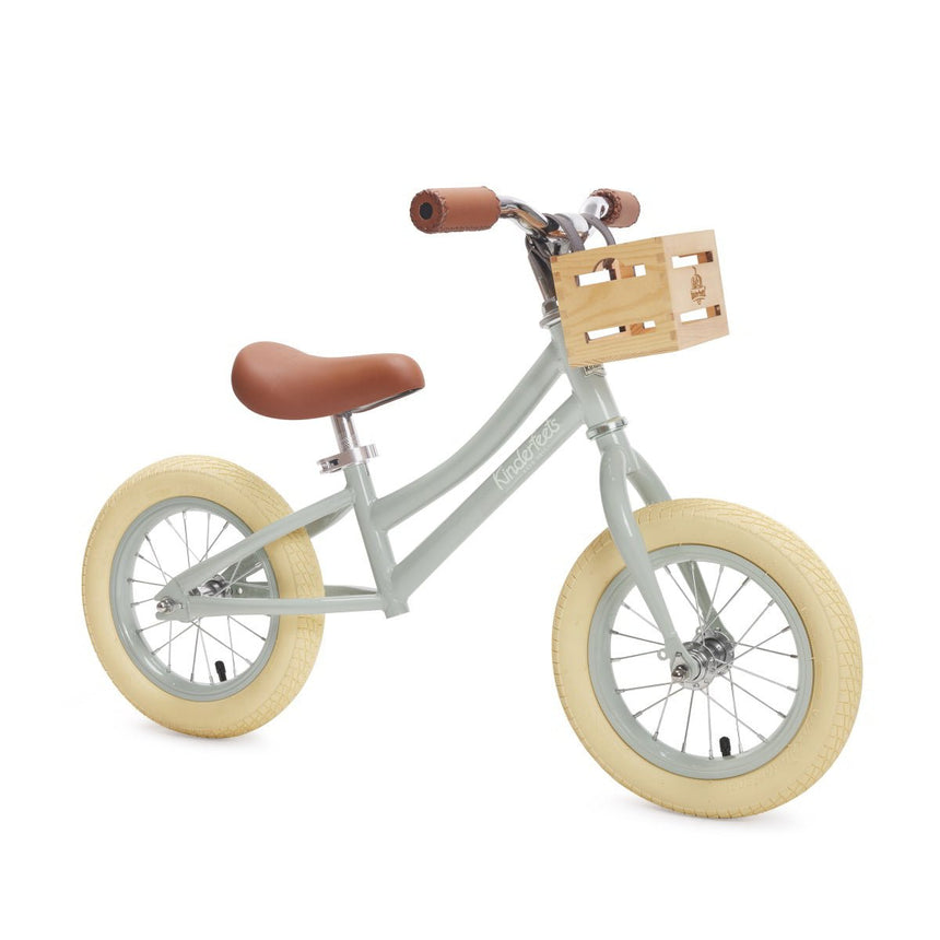 Kinderfeets City Bike in Silver Sage with optional wooden Crate (sold separately)