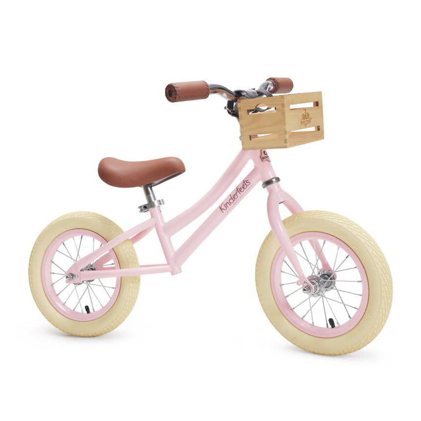 Kinderfeets City Bike in Rose with optional wooden Crate (sold separately)