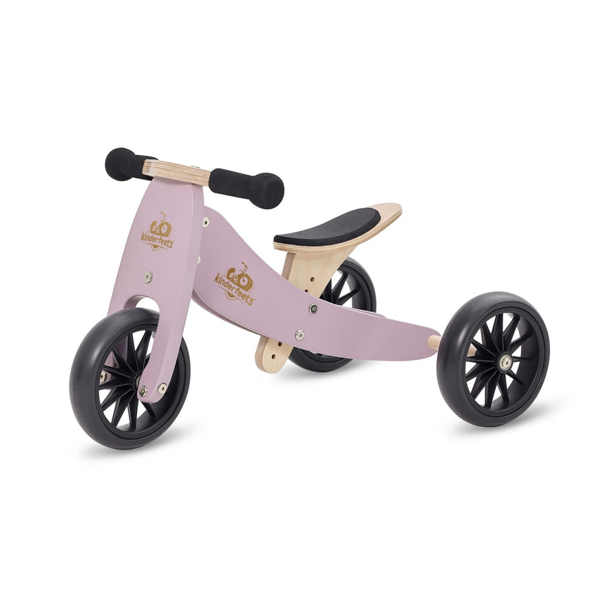 Kinderfeets Tiny Tot 2-in-1 trike in Lavender – dusty pink wooden three-wheel toddler bike