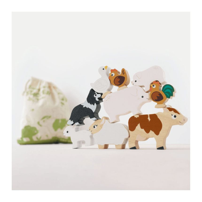 Le Toy Van Farmyard Stacking Animals & Bag - 10 Piece