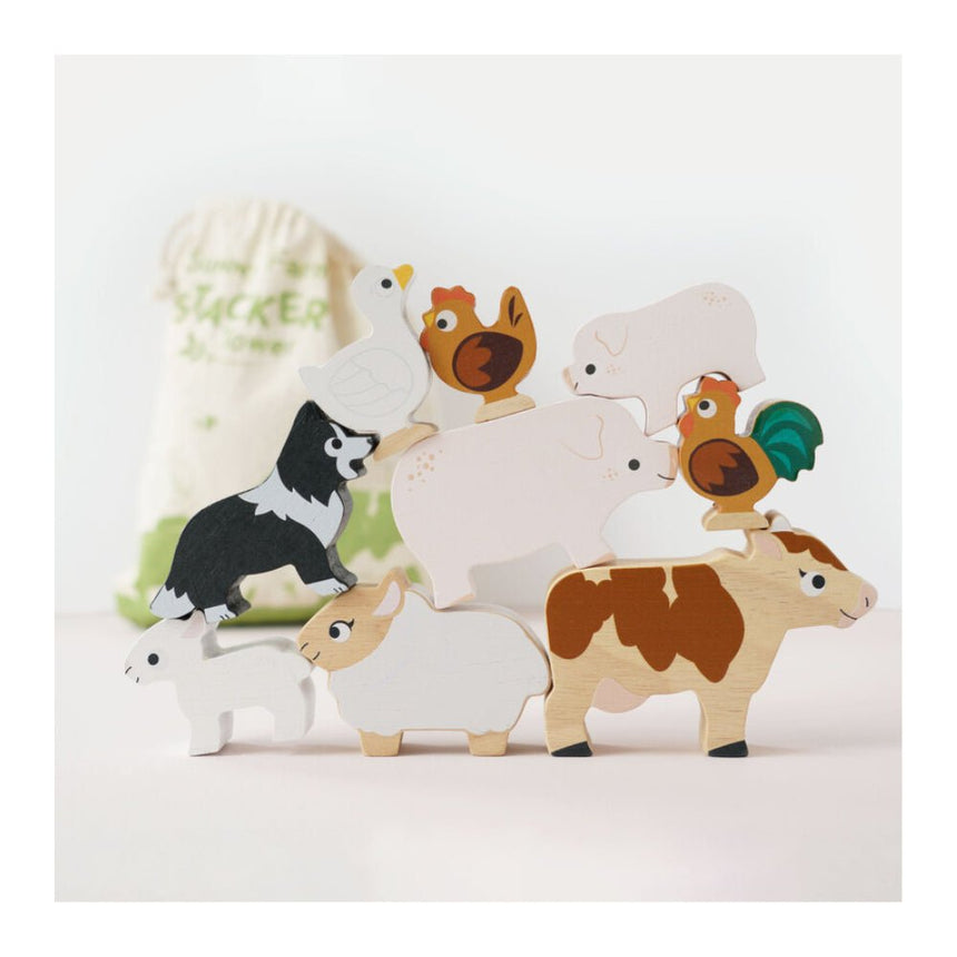 Le Toy Van Farmyard Stacking Animals & Bag - 10 Piece