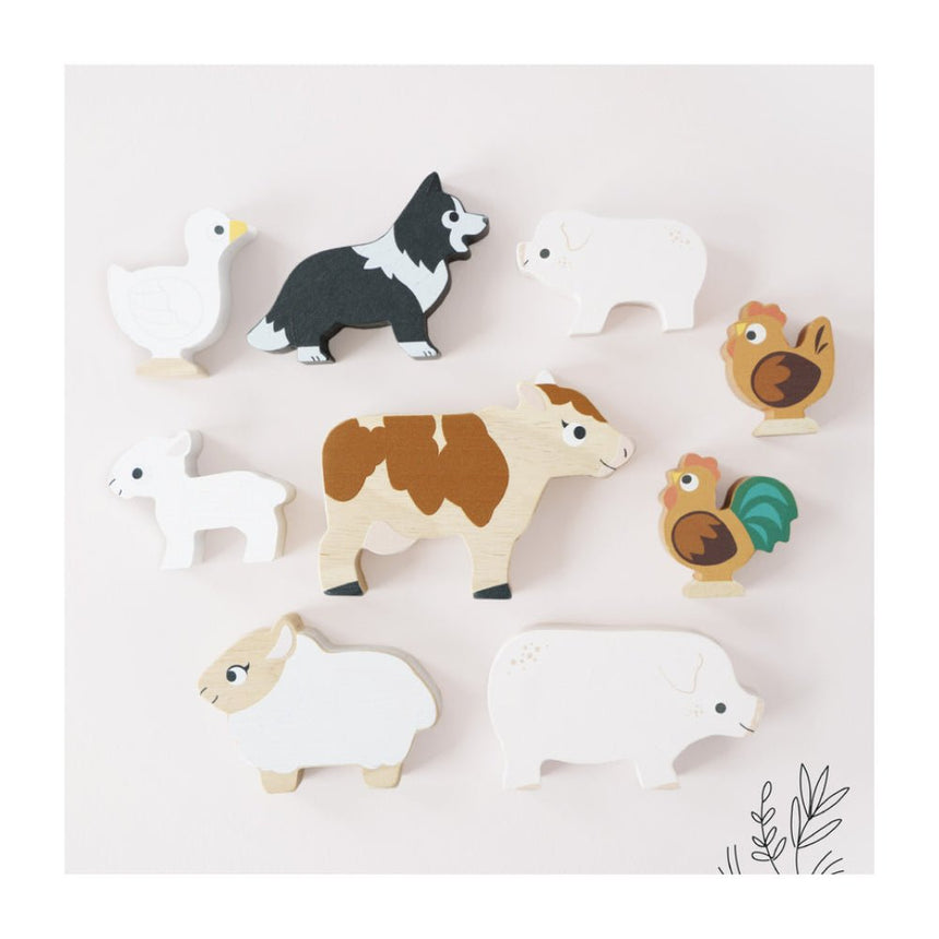 Le Toy Van Farmyard Stacking Animals & Bag - 10 Piece