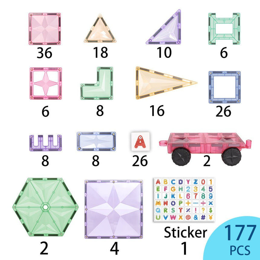 MNTL Pastel Space Travelling Magnetic Tile Set 177 Pcs