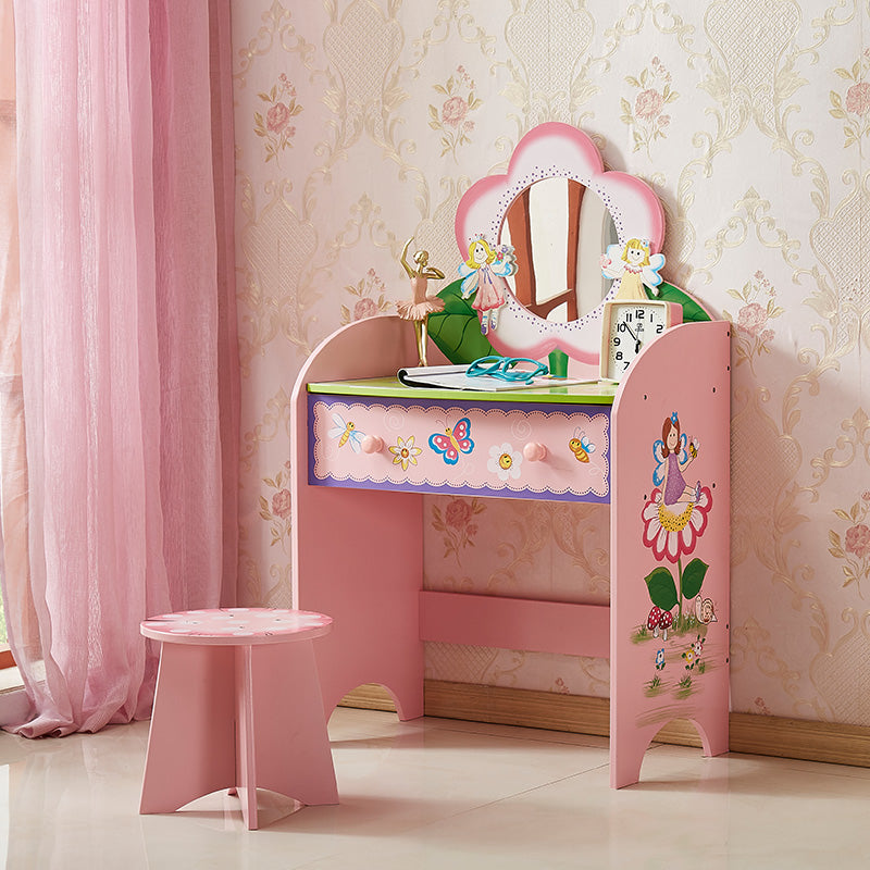 Olivia Fairy pink kids vanity dressing table with matching stool