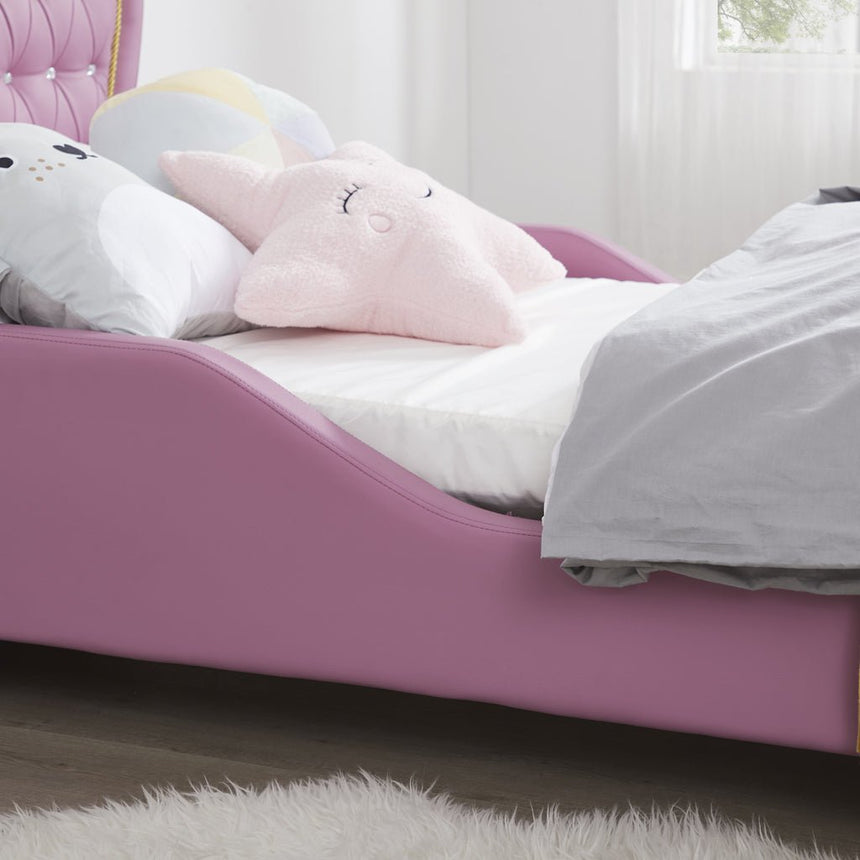 ALL 4 KIDS Brooklyn Heart PU Leather Single Upholstered Bed and Bedside Set- Pink