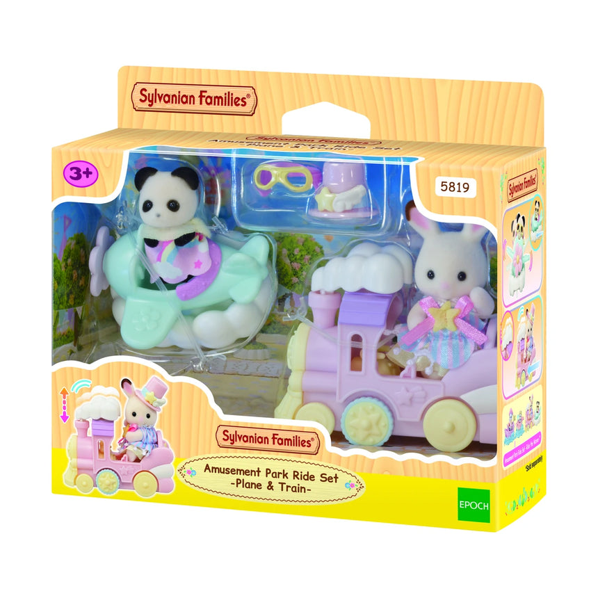 Sylvanian Families Amusement Park Ride Set Plane and Train in box packaging