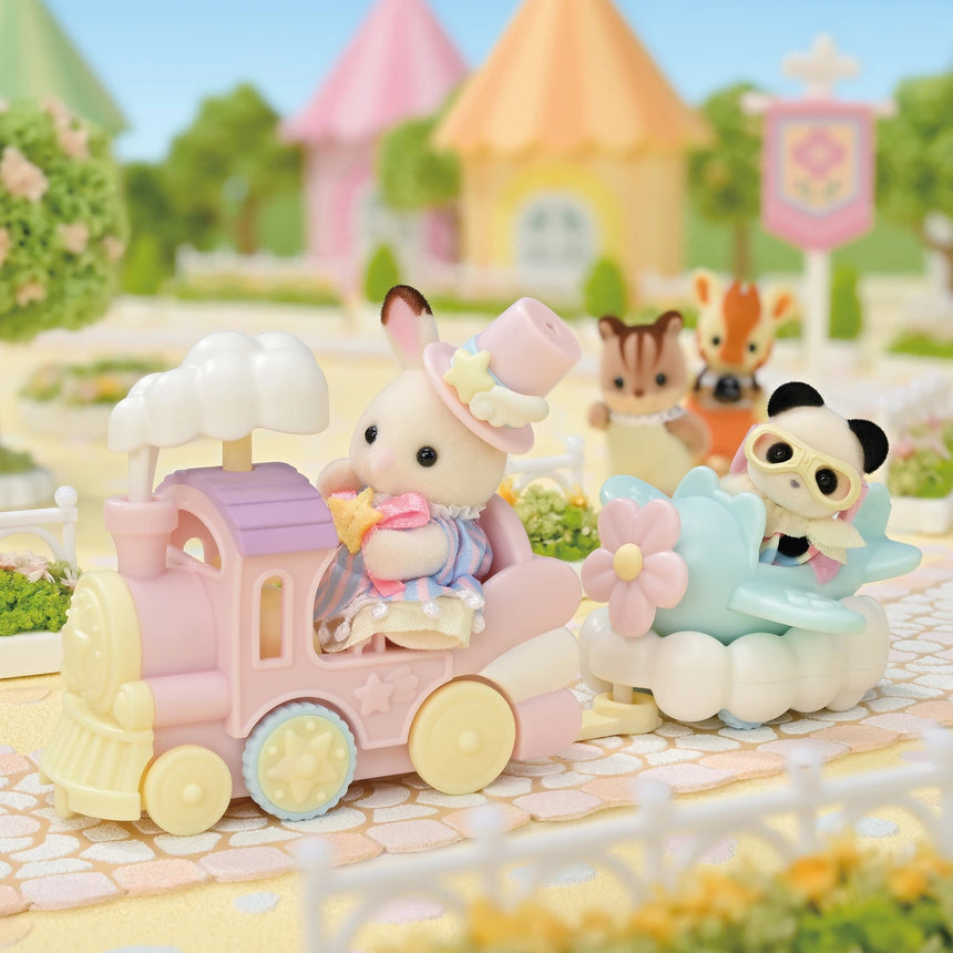 Sylvanian Families Amusement Park Ride Set Plane and Train theme park scene