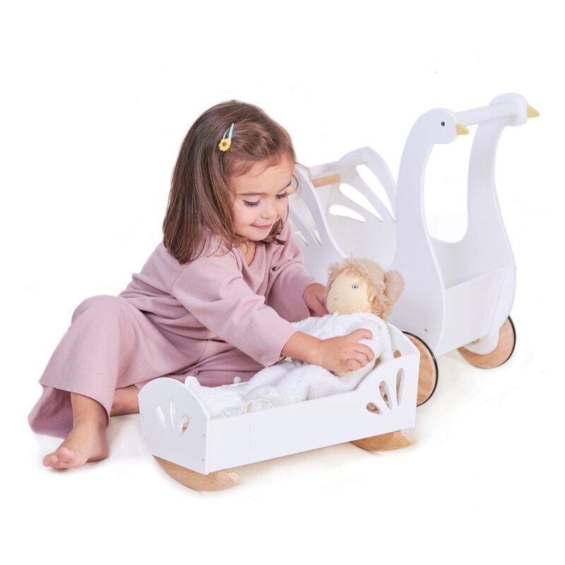 Tender Leaf Toys Doll's Sweet Swan Pram