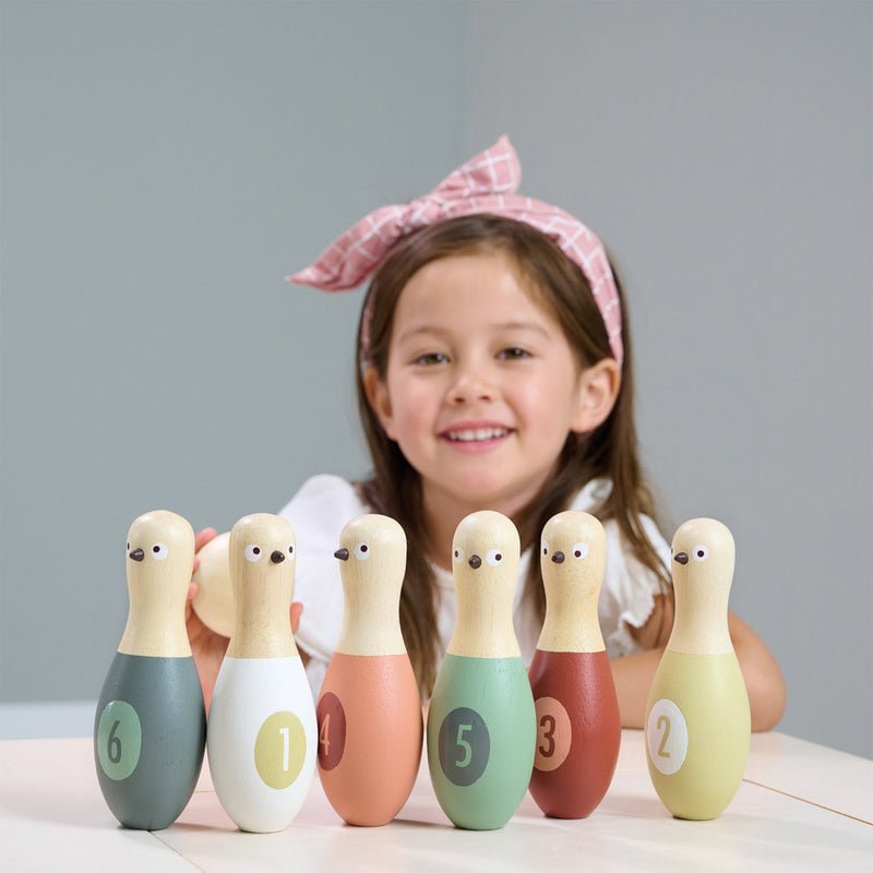 Tender Leaf Toys Wooden Birdie Skittles Bowling Set