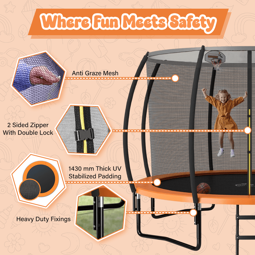 ALL 4 KIDS 10 FT Jump Zone Spring Trampoline with Basketball Board