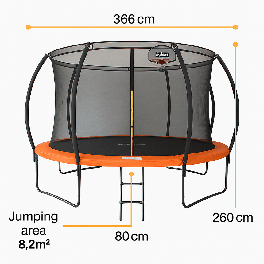 ALL 4 KIDS 12 FT Jump Zone Spring Trampoline with Basketball Board