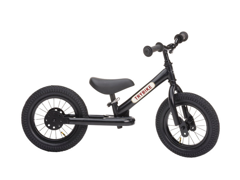 Vintage Black Trybike 12 inch spoked steel wheels with pneumatic tyres