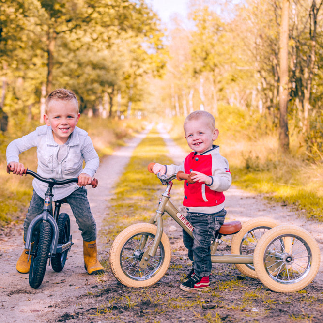 Vintage Grey Trybike two-wheel balance bike configuration