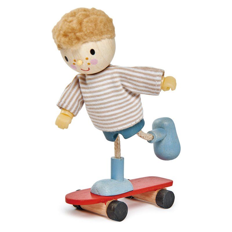 Tender Leaf Toys Miniture Doll Edward with Flexible Limbs & His Skateboard