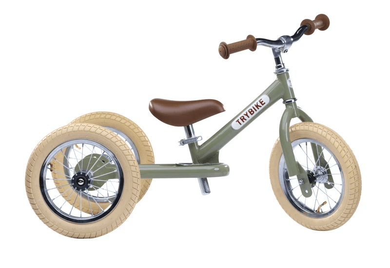 Vintage Green Trybike 2-in-1 steel balance bike and tricycle