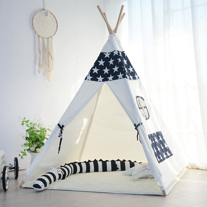 ALL 4 KIDS Liam Large Cotton Canvas Kids Blue Star Teepee Tent