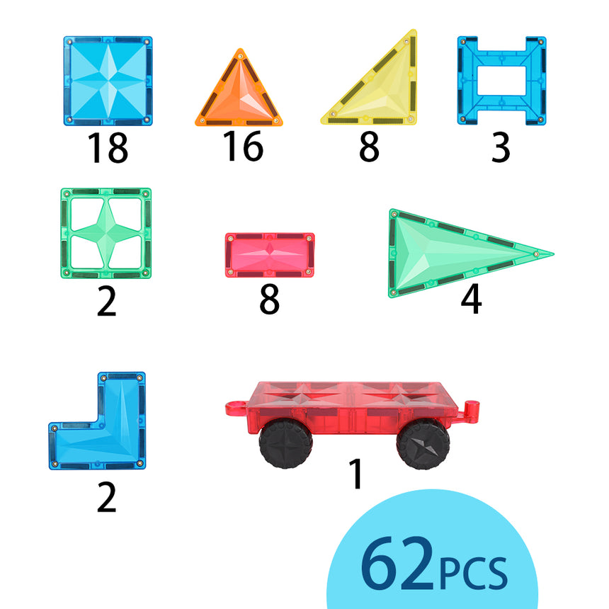 MNTL Classic Basic Teaching Aids Magnetic Tile Set 62 Pcs