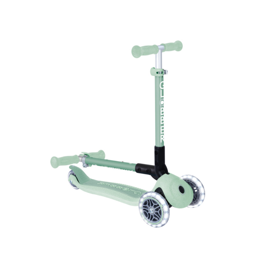 Globber ECOLOGIC JUNIOR Foldable Scooter with Lights - Pistachio
