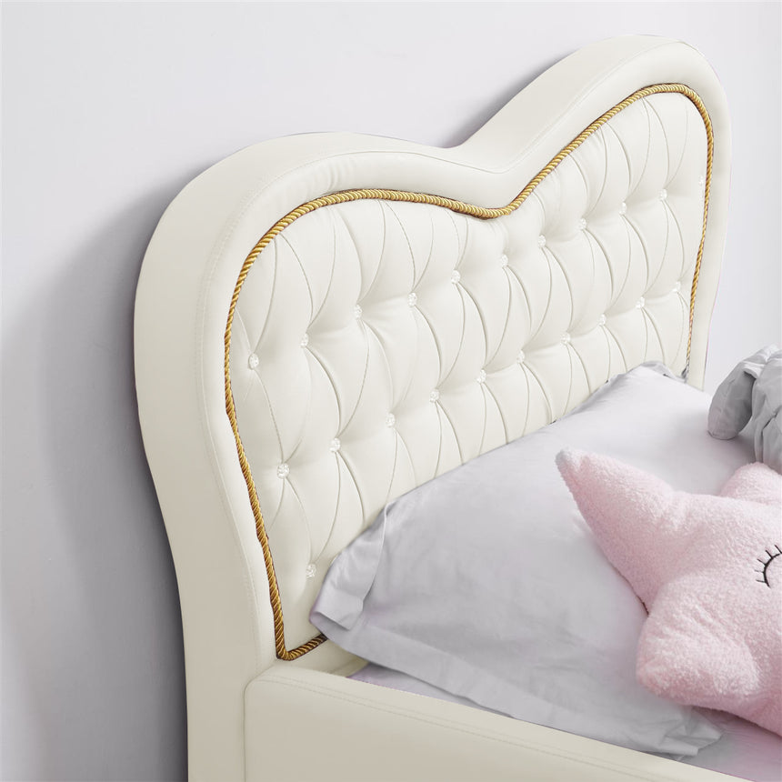ALL 4 KIDS Brooklyn Heart PU Leather Single Upholstered Bed and Bedside Set- White