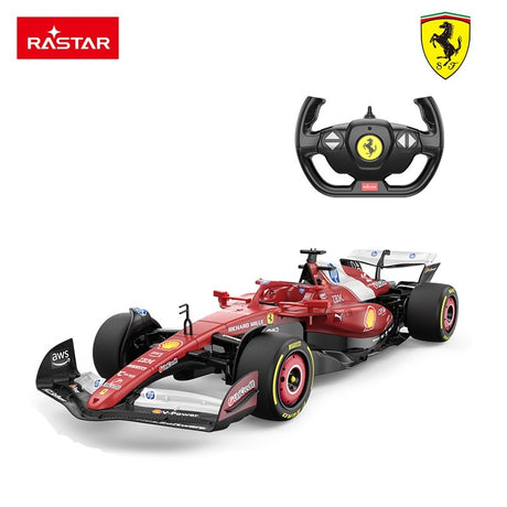 Red Ferrari F1 RC car with steering wheel remote, kids racing toy for nursery or playroom