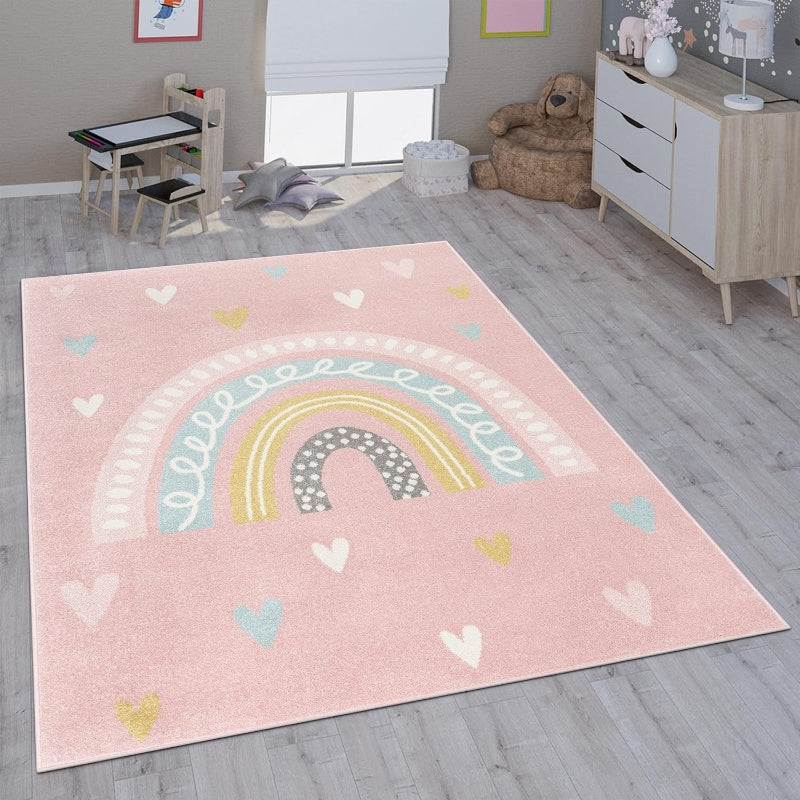 All 4 Kids Pink Love Heart Rainbow Rug