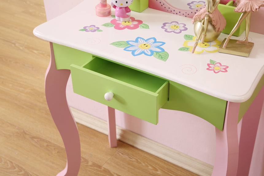 All 4 Kids Layla Girls Flower Vanity Set with Stool