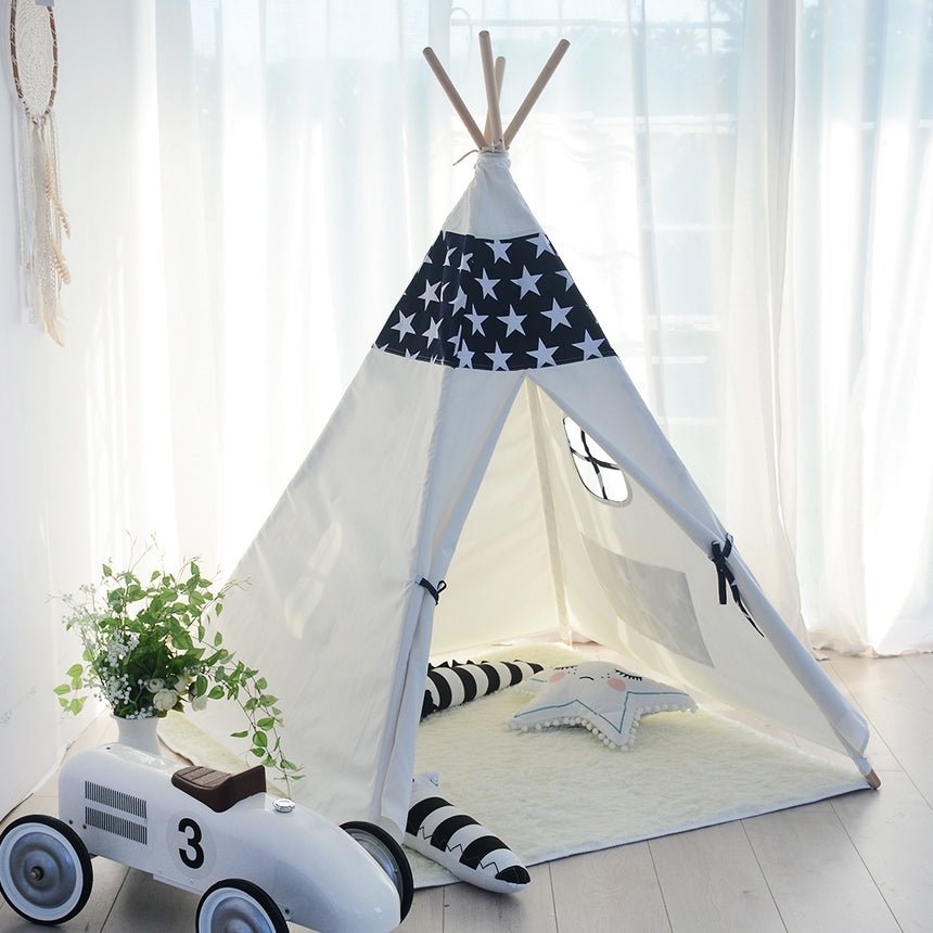 ALL 4 KIDS Liam Large Cotton Canvas Kids Blue Star Teepee Tent