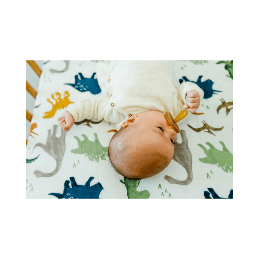Little Unicorn Muslin Fitted Cot Sheet - Animals - Dino Friends