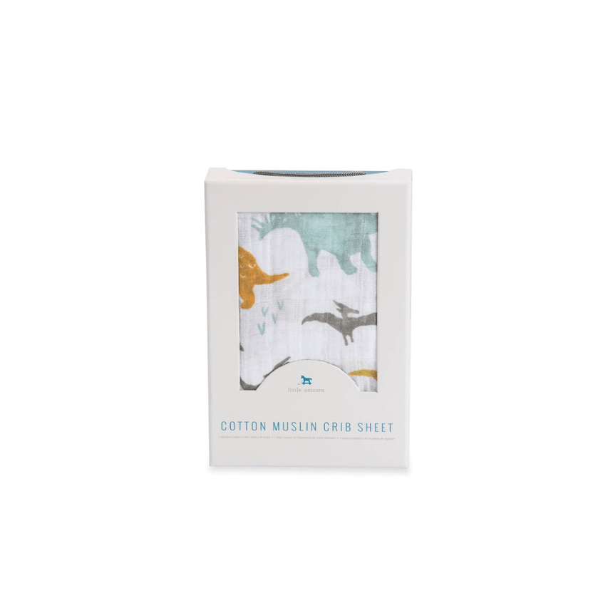 Little Unicorn Muslin Fitted Cot Sheet - Animals - Dino Friends