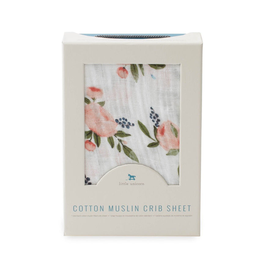 Little Unicorn Muslin Fitted Cot Sheet - Florals - Watercolour R
