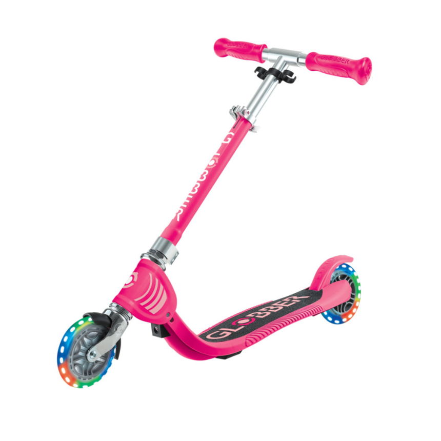 Globber FLOW FOLDABLE JUNIOR Scooter with lights - Pastel Pink/ Fuchsia